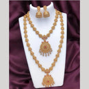 Joyful Jewel Art Matte Gold Plated Pota Stone Double Necklace Set