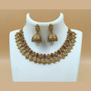 Joyful Jewel Art Matte Gold Plated Pota Stone Temple Necklace Set