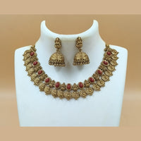 Joyful Jewel Art Matte Gold Plated Pota Stone Temple Necklace Set