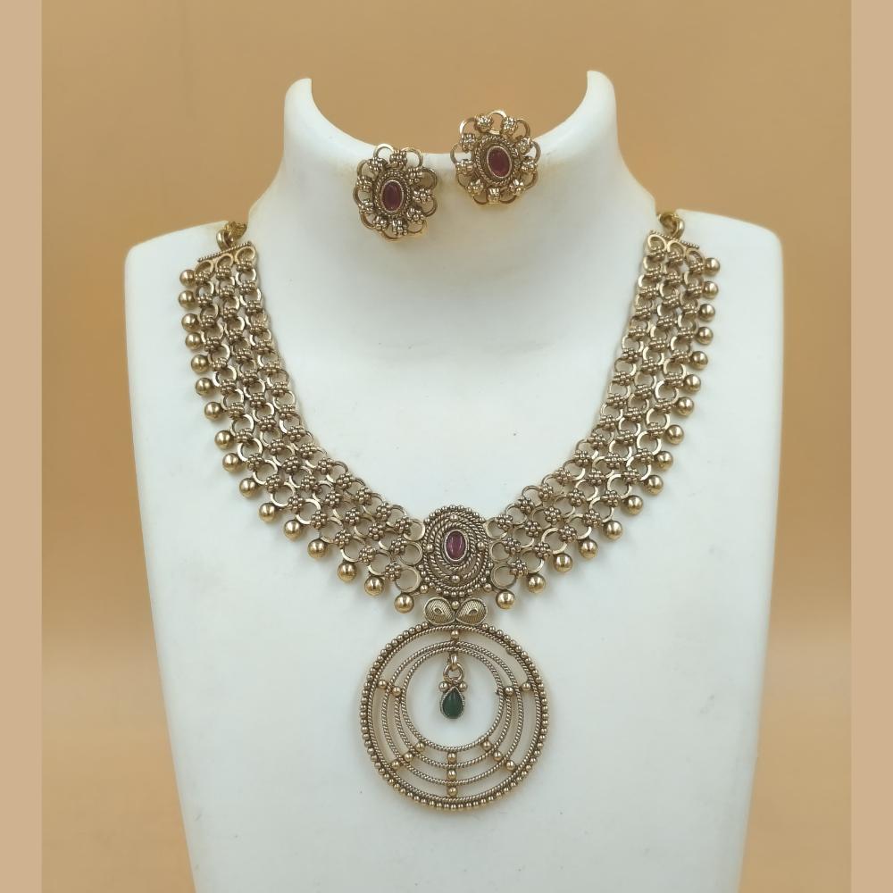 Joyful Jewel Art Matte Gold Plated Pota Stone Necklace Set
