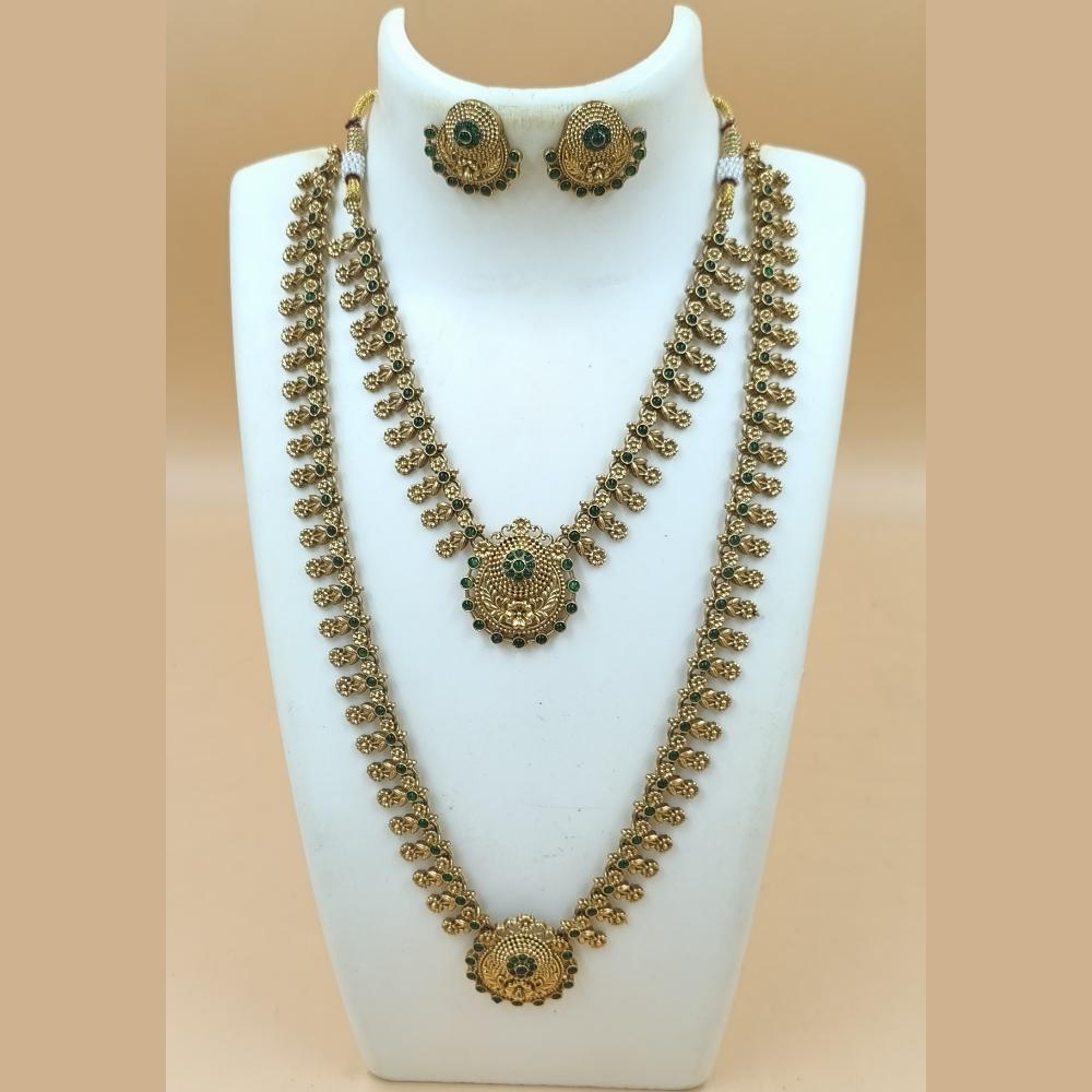 Joyful Jewel Art Matte Gold Plated Pota Stona Long And Short Necklace Set
