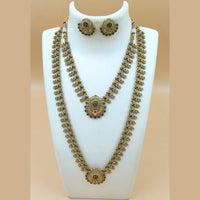 Joyful Jewel Art Matte Gold Plated Pota Stona Long And Short Necklace Set