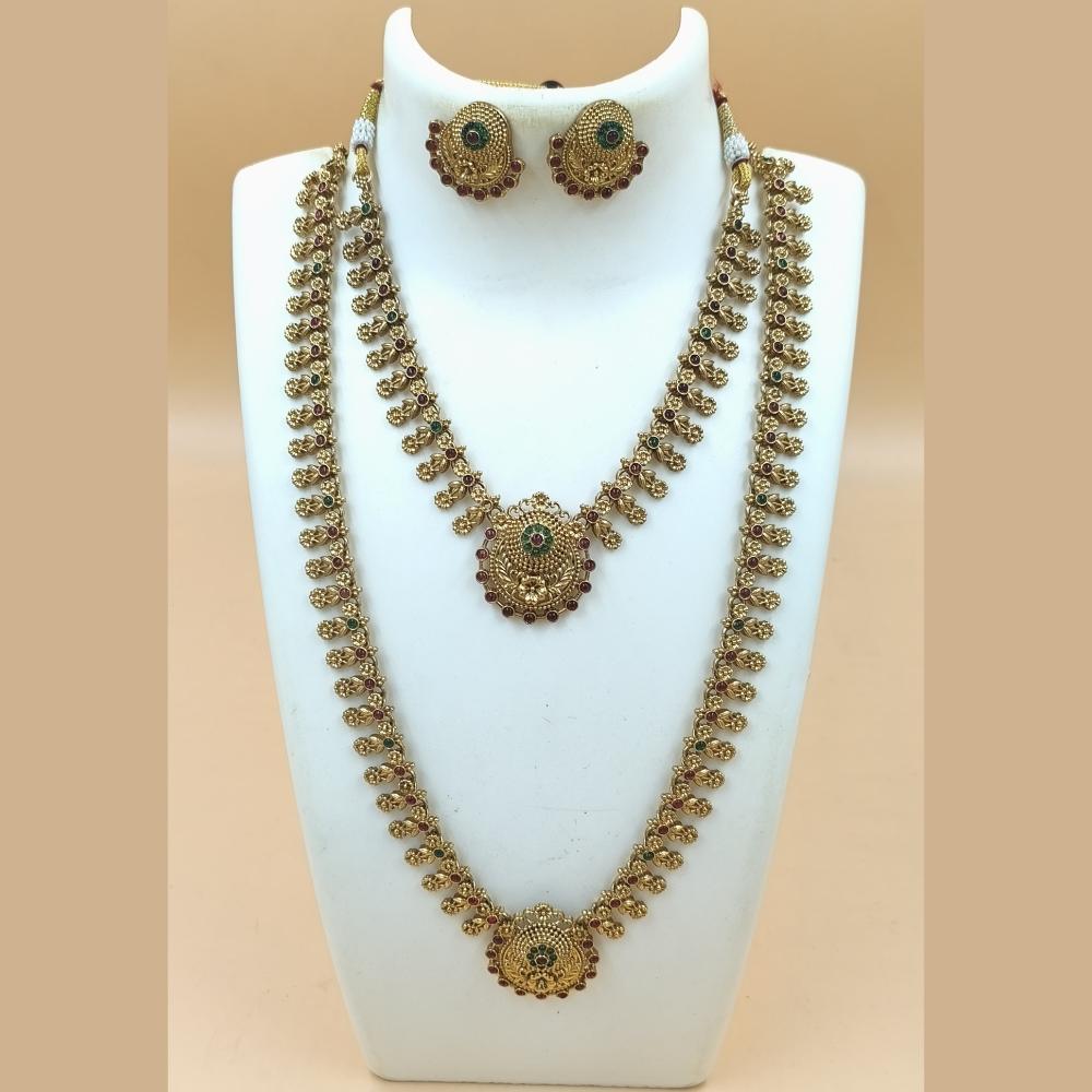 Joyful Jewel Art Matte Gold Plated Pota Stona Long And Short Necklace Set