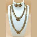 Joyful Jewel Art Matte Gold Plated Pota Stona Long And Short Necklace Set