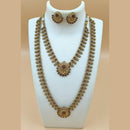 Joyful Jewel Art Matte Gold Plated Pota Stona Long And Short Necklace Set