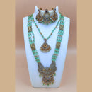 Joyful Jewel Art Matte Gold Plated Austrain Stone And Beads Temple Double Necklace Set