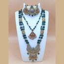 Joyful Jewel Art Matte Gold Plated Austrain Stone And Beads Temple Double Necklace Set
