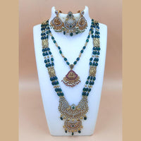 Joyful Jewel Art Matte Gold Plated Austrain Stone And Beads Temple Double Necklace Set