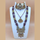 Joyful Jewel Art Matte Gold Plated Austrain Stone And Beads Temple Double Necklace Set