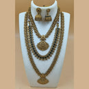 Joyful Jewel Art Matte Gold Plated Pota Stone Temple Long And Short Necklace Set
