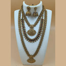 Joyful Jewel Art Matte Gold Plated Pota Stone Temple Long And Short Necklace Set