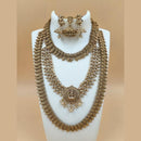 Joyful Jewel Art Matte Gold Plated Pearls Temple Long And Short Necklace Set