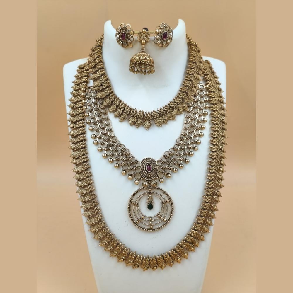 Joyful Jewel Art Matte Gold Plated Pota Stone Long And Short Necklace Set