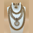 Joyful Jewel Art Matte Gold Plated Pota Stone Long And Short Necklace Set