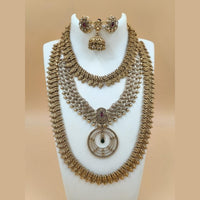 Joyful Jewel Art Matte Gold Plated Pota Stone Long And Short Necklace Set