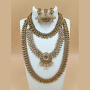 Joyful Jewel Art Matte Gold Plated Temple Long And Short Necklace Set