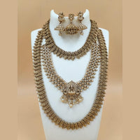 Joyful Jewel Art Matte Gold Plated Temple Long And Short Necklace Set
