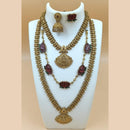 Joyful Jewel Art Matte Gold Plated Temple Long And Short Necklace Set