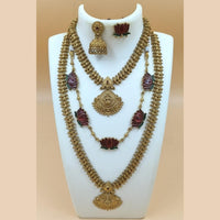 Joyful Jewel Art Matte Gold Plated Temple Long And Short Necklace Set