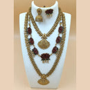 Joyful Jewel Art Matte Gold Plated Temple Long And Short Necklace Set