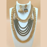 Joyful Jewel Art Matte Gold Plated Pota Long And Short Necklace Set
