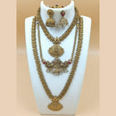 Joyful Jewel Art Matte Gold Plated Temple Long And Short Necklace Set