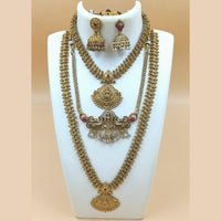Joyful Jewel Art Matte Gold Plated Temple Long And Short Necklace Set