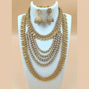Joyful Jewel Art Matte Gold Plated Pota Stone Temple Double Necklace Set