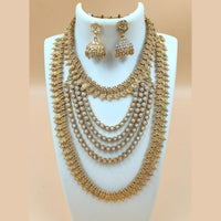 Joyful Jewel Art Matte Gold Plated Pota Stone Temple Double Necklace Set