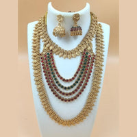 Joyful Jewel Art Matte Gold Plated Pota Stone Temple Double Necklace Set
