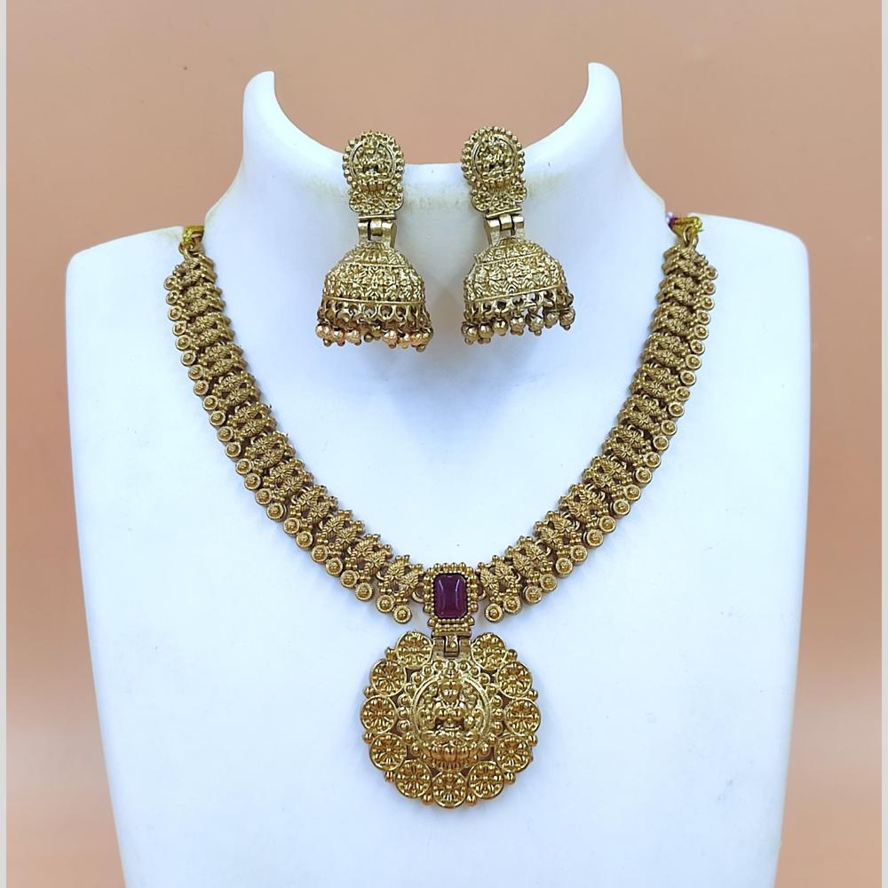 Joyful Jewel Art Matte Gold Plated Temple Necklace Set