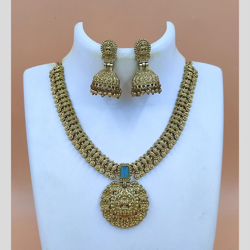Joyful Jewel Art Matte Gold Plated Temple Necklace Set