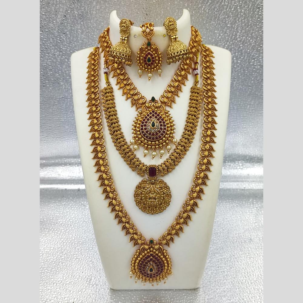 Joyful Jewel Art Matte Gold Plated Temple Necklace Combo