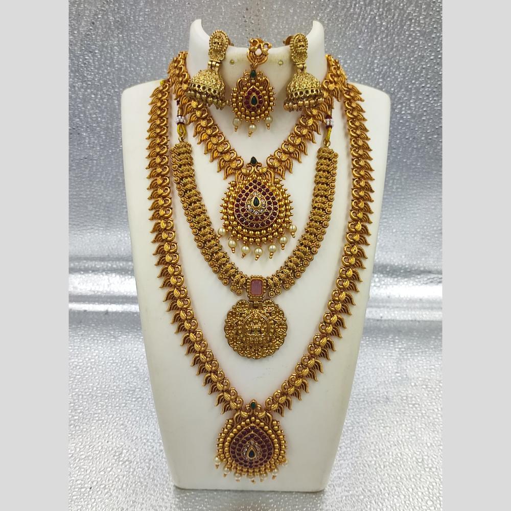 Joyful Jewel Art Matte Gold Plated Temple Necklace Combo