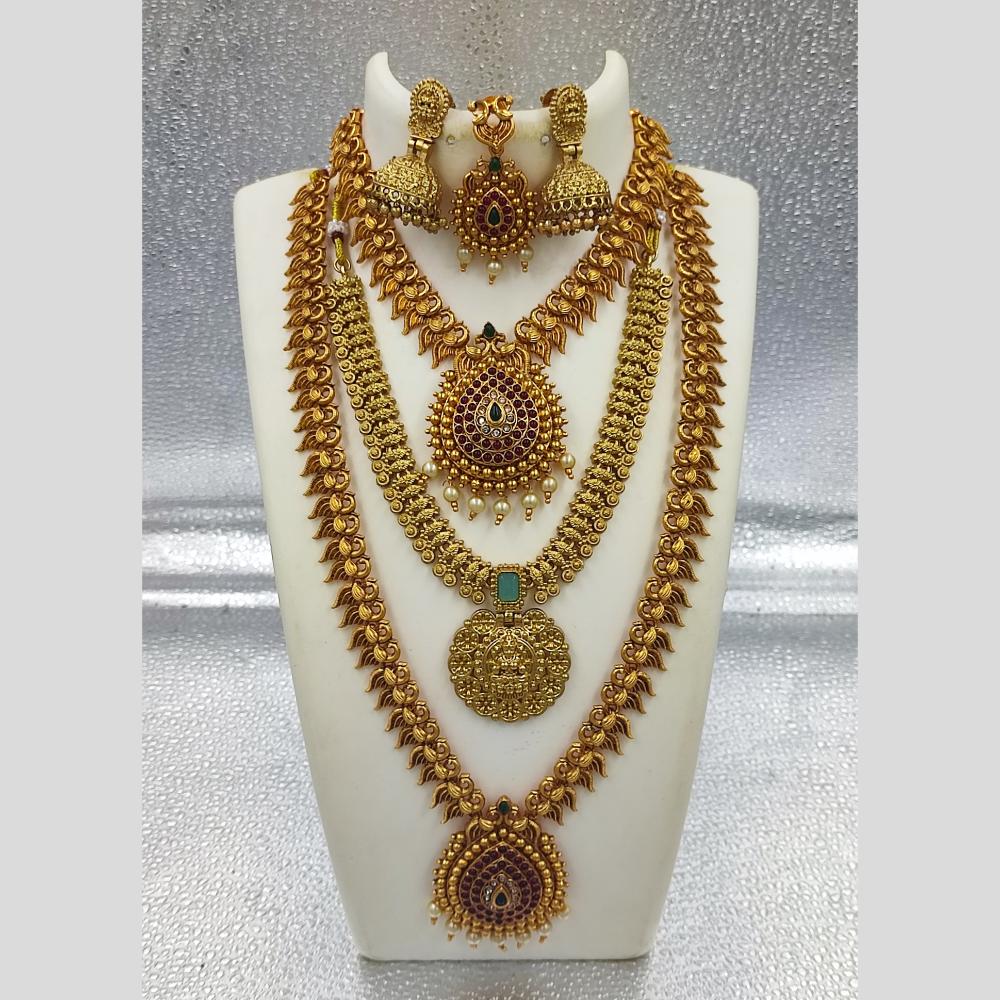 Joyful Jewel Art Matte Gold Plated Temple Necklace Combo