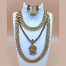 Joyful Jewel Art Matte Gold Plated Pota Stone Temple Double Necklace Set
