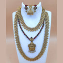 Joyful Jewel Art Matte Gold Plated Pota Stone Temple Double Necklace Set