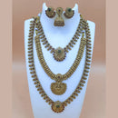 Joyful Jewel Art Matte Gold Plated Pota Stone Temple Double Necklace Set