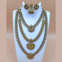 Joyful Jewel Art Matte Gold Plated Pota Stone Temple Double Necklace Set