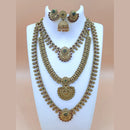 Joyful Jewel Art Matte Gold Plated Pota Stone Temple Double Necklace Set