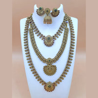 Joyful Jewel Art Matte Gold Plated Pota Stone Temple Double Necklace Set