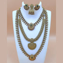 Joyful Jewel Art Matte Gold Plated Pota Stone Temple Double Necklace Set