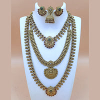 Joyful Jewel Art Matte Gold Plated Pota Stone Temple Double Necklace Set