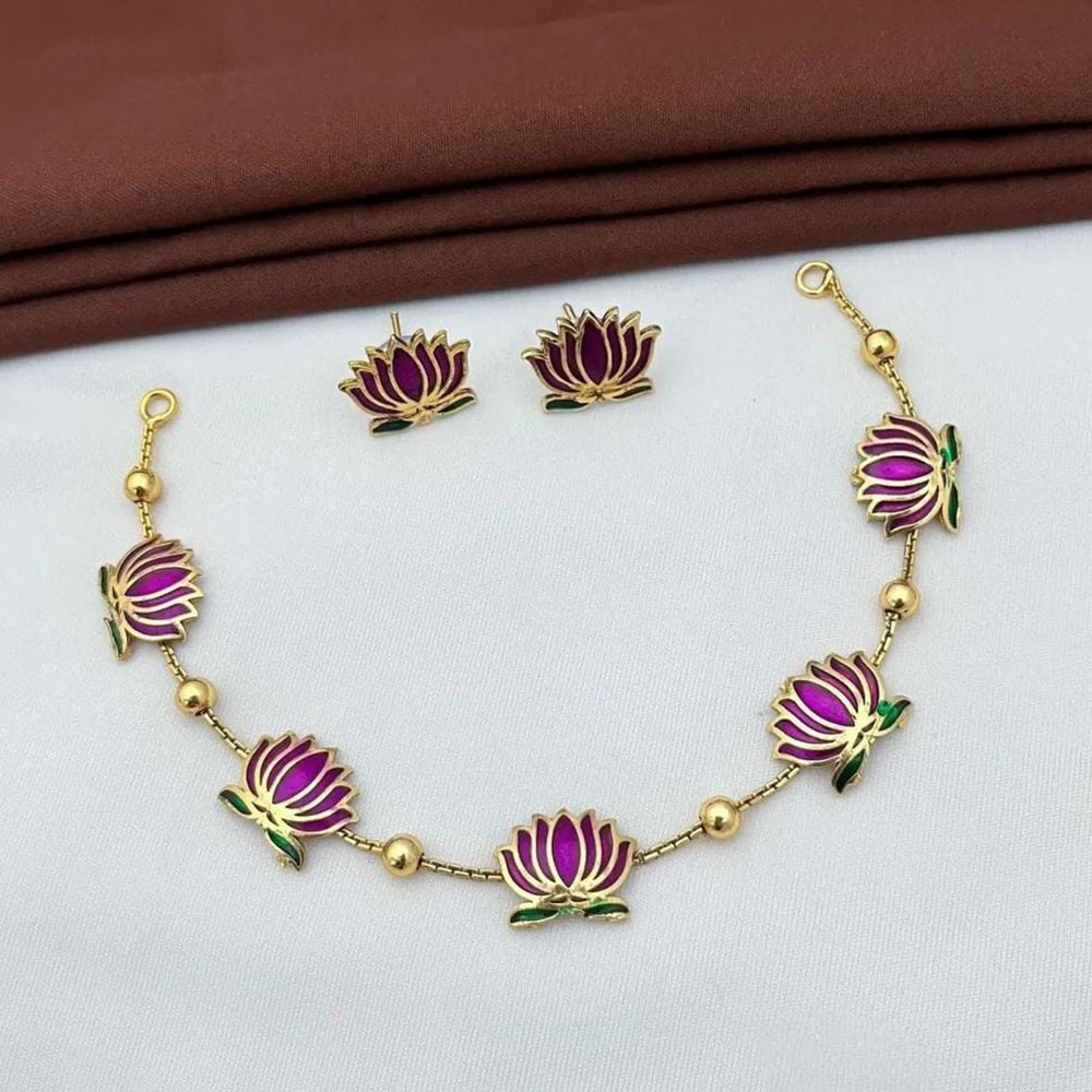 Joyful Jewel Art Lotus Pattern Necklace Set
