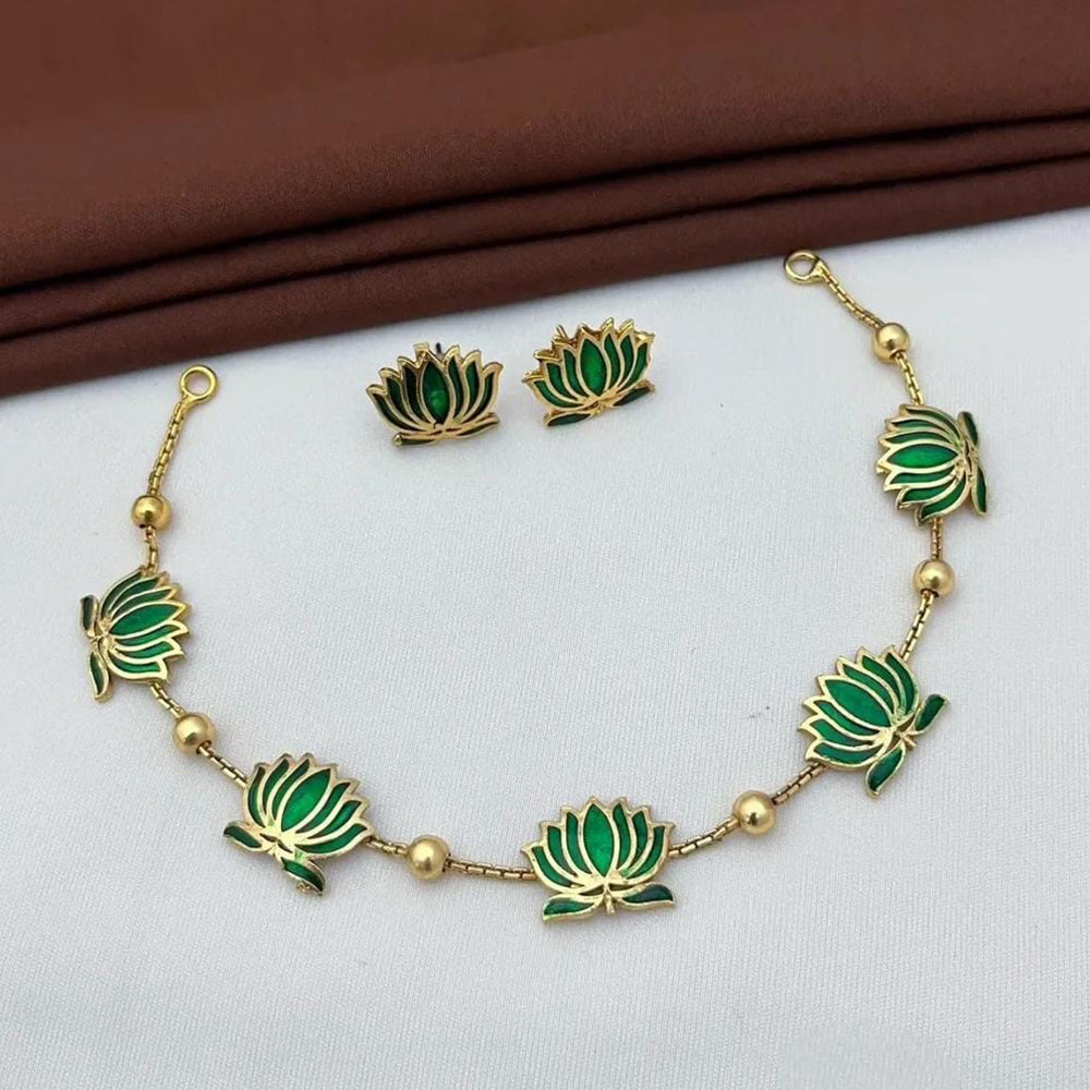 Joyful Jewel Art Lotus Pattern Necklace Set