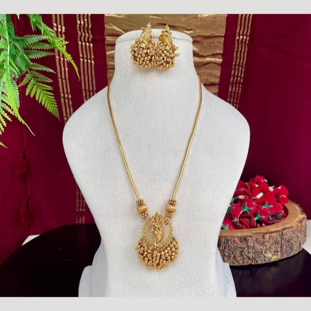 Joyful Jewel Art Matte Gold Beads Temple Necklace Set