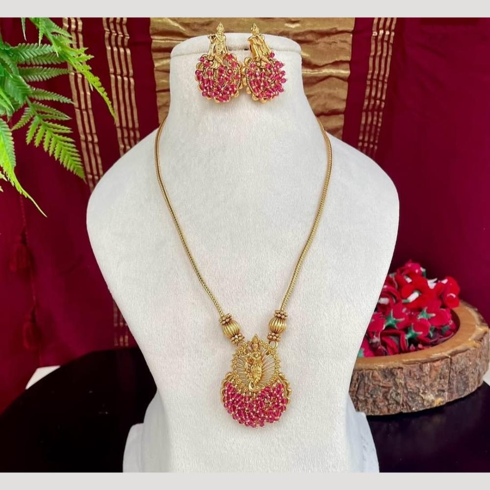Joyful Jewel Art Matte Gold Beads Temple Necklace Set