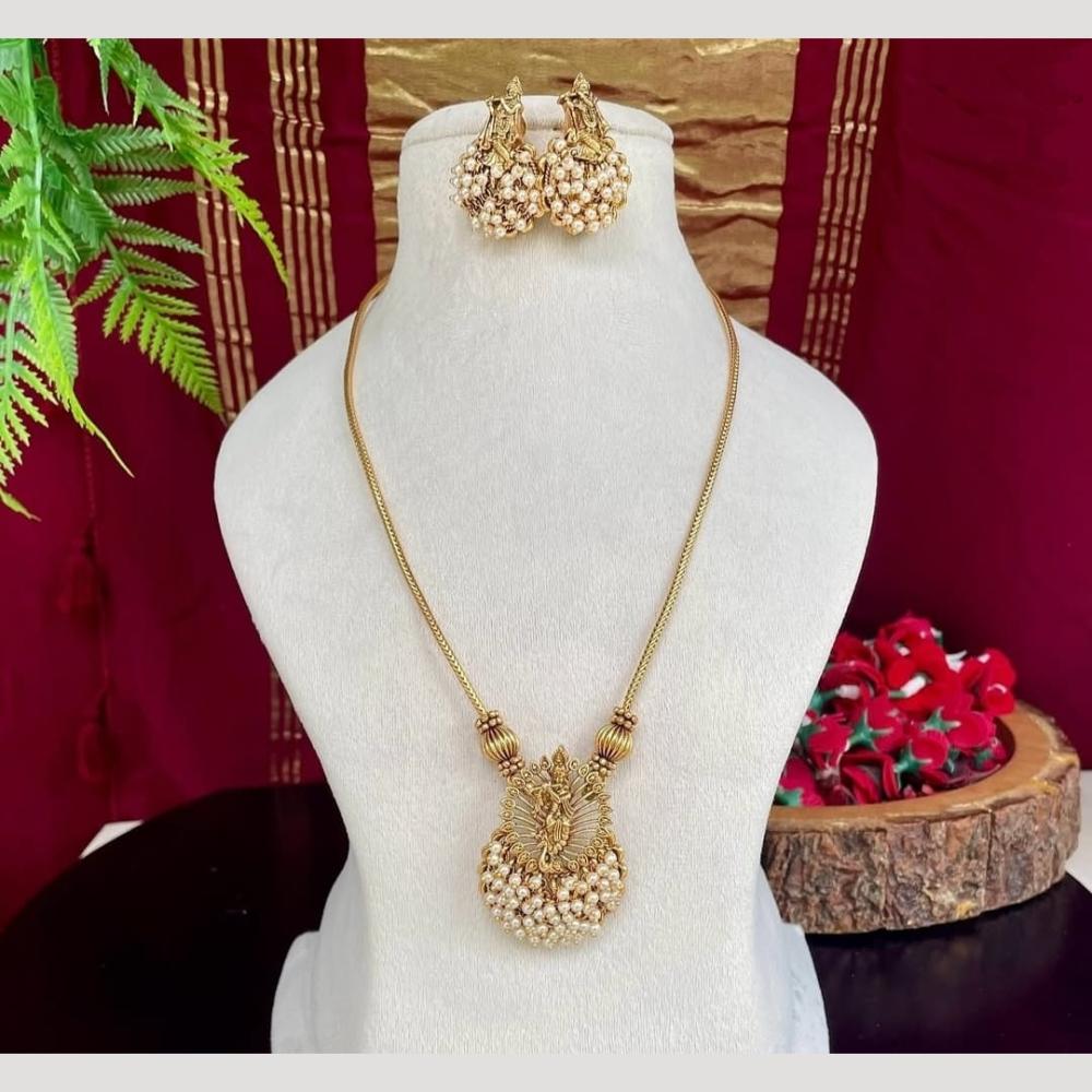 Joyful Jewel Art Matte Gold Beads Temple Necklace Set