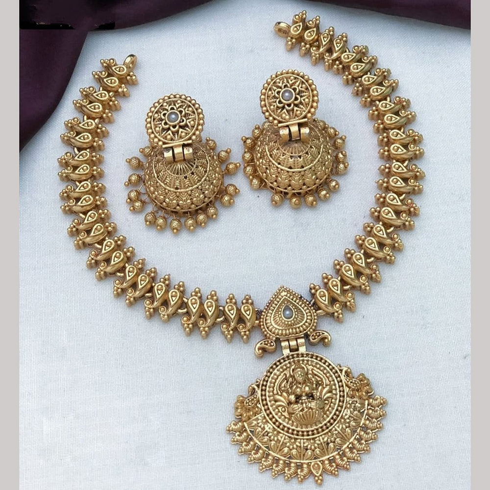 Joyful Jewel Art Matte Golden Legacy Traditional Temple Necklace Set