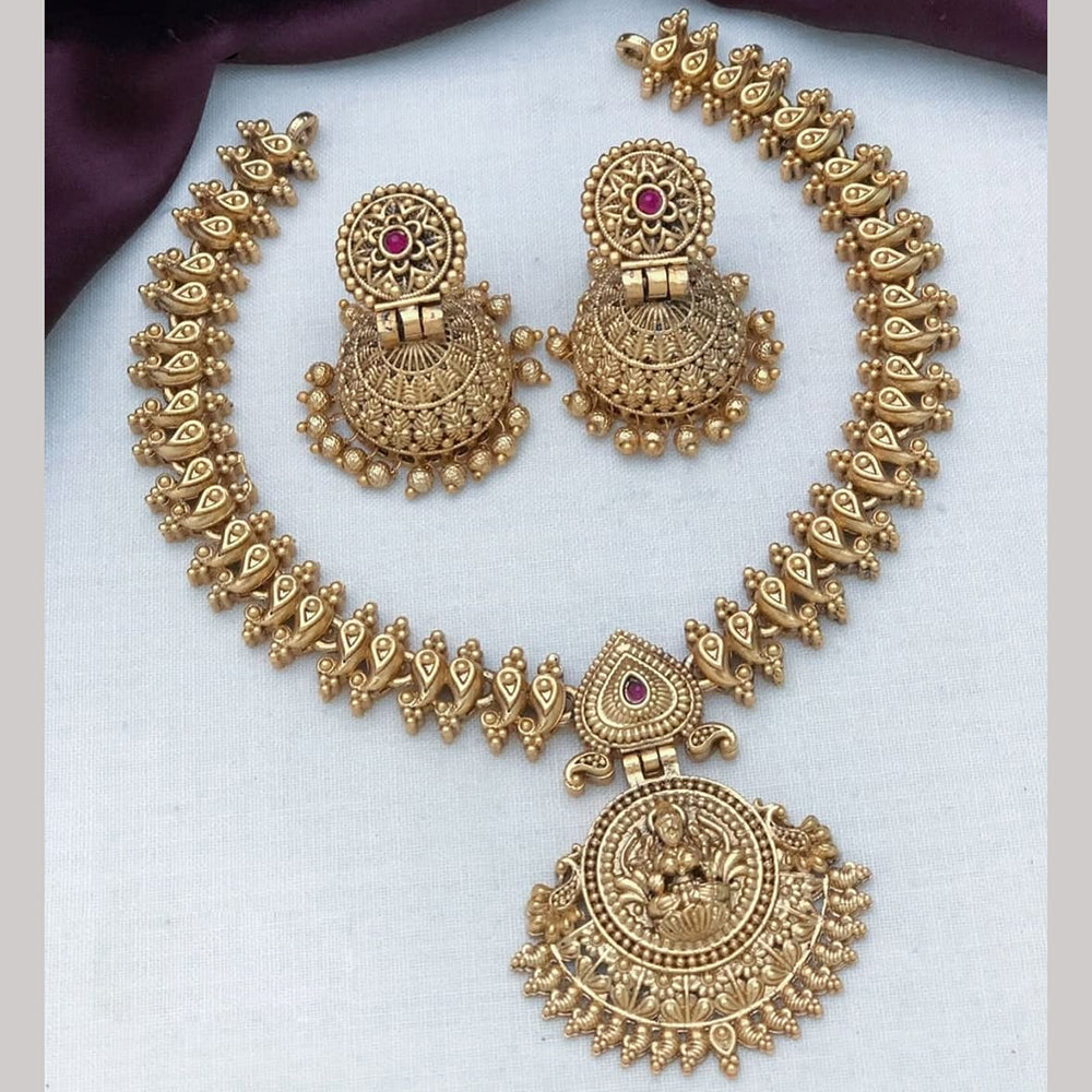 Joyful Jewel Art Matte Golden Legacy Traditional Temple Necklace Set